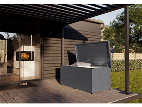 Hormann Juno duża metalowa skrzynia ogrodowa balkonowa tarasowa zamykana schowek szare aluminium RAL 9007