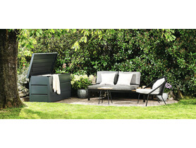 Hormann Juno duża metalowa skrzynia ogrodowa balkonowa tarasowa zamykana schowek antracyt RAL 7016